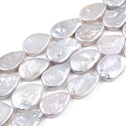 Seashell Color Baroque Natural Nucleated Pearl Keshi Pearl Beads Strands, Cultured Freshwater Pearl, Teardrop, Seashell Color, 14~18x9.5~12x3~6.5mm, Hole: 0.6mm, about 12~13pcs/strand, 7.48~7.68 inch(19~19.5cm)