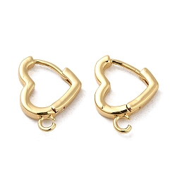 Golden Brass Hoop Earrings Finding, with Horizontal Loop, Heart, Golden, 15x12x2.5mm, Hole: 2mm