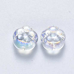Clair Perles de verre peintes par pulvérisation transparent, fleur, clair, 9.5x9.5x6.5mm, Trou: 1.2mm