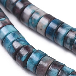 Bleu Acier Brins de perles de minerai synthétiques, perles heishi, teint, plat rond, bleu acier, 6x4mm, Trou: 1mm, Environ 126 pcs/chapelet, 14.96 pouce (38 cm)