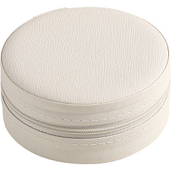 Blanco Caja redonda plana con cremallera para guardar joyas de piel sintética, Estuche portátil para accesorios de almacenamiento de joyas de viaje, blanco, 11x5 cm