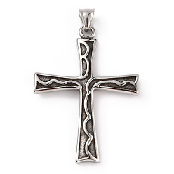 Antique Silver 304 Stainless Steel Pendants, with 201 Stainless Steel Snap on Bails, Cross Charm, Antique Silver, 58.5x42x4mm, Hole: 7.5x5mm