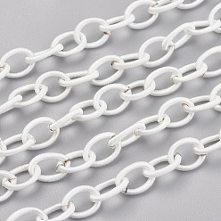 White Handmade Nylon Cable Chains Loop, Oval, White, 8~9x11~13x2mm, about 85cm/strand, 33.5 inch