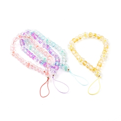 Mixed Color Frosted Round Spray Painted Glass Beaded Mobile Straps, with Acrylic Flower Beads and Nylon Thread, Mixed Color, 19cm