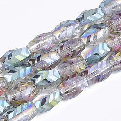 Colorful Electroplate Glass Beads Strands, Frosted, Faceted, Barrel, Colorful, 7.5x7.5x11mm, Hole: 1.2mm, about 60pcs/strand, 25.9 inch