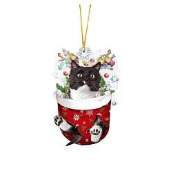 Negro Gato en adornos navideños, Adorno colgante de gatito acrílico para decoraciones de fiesta en casa de árbol de Navidad, negro, 80 mm