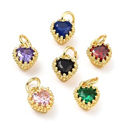 Mixed Color Brass Micro Pave Mixed Color Cubic Zirconia Pendants, Real 18K Gold Plated, Long-Lasting Plated, Heart, Mixed Color, 9.3x7.4x5.5mm, Hole: 3mm