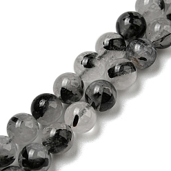 Rutilated Quartz Grade A Natural Tourmalinated Quartz/Black Rutilated Quartz Beads Strands, Round, 6mm, Hole: 0.8mm, about 64pcs/strand, 15.43''(39.2cm)