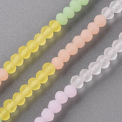 Mixed Color 7 Colors Frosted Glass Beads Strands, Segmented Multi-color Beads, Faceted Rondelle, Mixed Color, 3.5x3mm, Hole: 0.6mm, about 147pcs/strand, 16.02 inch(40.7cm)