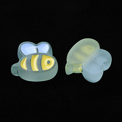 Light Blue Transparent Acrylic Beads, with Enamel, Frosted, Bee, Light Blue, 23.5x26x9mm, Hole: 3mm