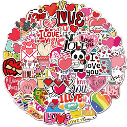 Heart Valentine's Day Waterproof Sticker Labels, Self-adhesion, for Suitcase, Skateboard, Refrigerator, Helmet, Mobile Phone Shell, Heart Pattern, 50~70mm, 50pcs/set