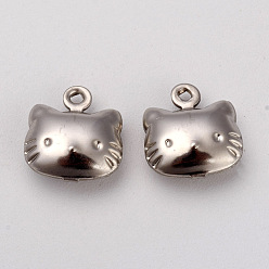 Stainless Steel Color 316 Surgical Stainless Steel Pendants, Cat Shape, Stainless Steel Color, 10x10x4mm, Hole: 1mm
