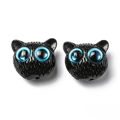 Blue Opaque Resin Black Cat Shaped Beads with Glass Eye, Jewelry Decoration, Blue, 16x18.5x12mm, Hole: 1.8mm