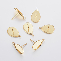 Golden 304 Stainless Steel Stud Earring Settings, with Loop, Teardrop, Golden, Tray: 14x10mm, 17x10.5x1mm, Hole: 1.5mm, Pin: 0.8mm