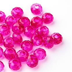 Pourpre Perles européennes en verre, Perles avec un grand trou   , pas de noyau métallique, rondelle, fuchsia, 14x8mm, Trou: 5mm