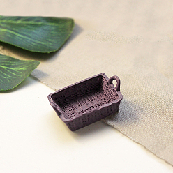 Púrpura Mini cestas de almacenamiento tejidas de ratán de imitación de resina, adornos en miniatura, accesorios de casa de muñecas micro paisaje, simulando decoraciones de utilería, Rectángulo, púrpura, 44x27x17 mm