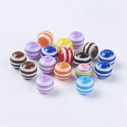 Mixed Color Striped Resin Beads, Round, Mixed Color, 8mm, Hole: 2mm