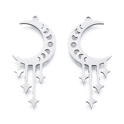 Stainless Steel Color 201 Stainless Steel Pendants, Moon Charm with Star, Stainless Steel Color, 39x17.5x1mm, Hole: 1.5mm