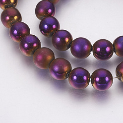 Purple Plated Electroplate Non-Magnetic Synthetic Hematite Beads Strands, Polished, Frosted, Round, Purple Plated, 10mm, Hole: 1.2mm, about 43pcs/strand, 15.7 inch(40cm)