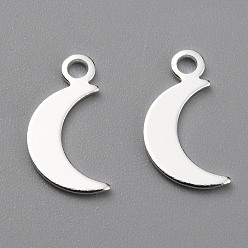 925 Sterling Silver Plated Brass Charms, Long-Lasting Plated, Moon, 925 Sterling Silver Plated, 10.5x5.5x0.5mm, Hole: 1.4mm