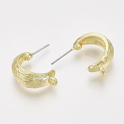 Light Gold Alloy Stud Earring Findings, Half Hoop Earrings, with Loop, Light Gold, 19x8mm, Hole: 1.5mm, Pin: 0.8mm.