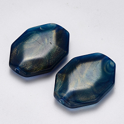 Marine Blue Imitation Gemstone Acrylic Beads, with Glitter Powder, Faceted, Octagon, Marine Blue, 38.5x28.5x9mm, Hole: 3mm, about 70pcs/500g