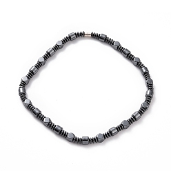 Non-magnetic Hematite Disc & Column & Polygon Synthetic Hematite Beaded Necklace with Magnetic Clasp for Men Women, 20.39 inch(51.8cm)