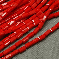 Red Opaque Glass Beads Strands, Faceted, Cuboid, Red, 7x3x3mm, Hole: 1mm, about 80pcs/strand, 15 inch