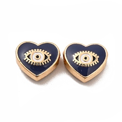 Prusia Azul Perlas de esmalte de la aleación, corazón con ojo de caballo, dorado, null, 9x10x4 mm, agujero: 1.6 mm