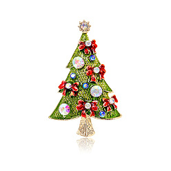 Colorido Alfiler de esmalte de árbol de Navidad con diamantes de imitación, broche de aleación dorada para ropa de mochila, colorido, 2.09x1.38 pulgada (5.3x3.5 cm)