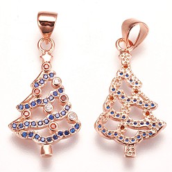Rose Gold Brass Micro Pave Cubic Zirconia Pendants, Christmas Tree, Colorful, Rose Gold, 23x13x2mm, Hole: 3x5mm