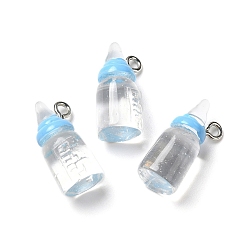 Sky Blue Transparent Resin Pendants, Milk Bottle Charms, with Platinum Tone Zinc Alloy Loops, Sky Blue, 20x9mm, Hole: 2mm