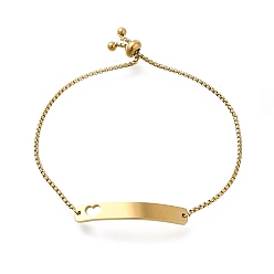 Golden 304 Stainless Steel Box Chain Slider Bracelets, Hollow Out Heart Blank Curved Rectangle Link Bracelets for Women, Golden, 10-7/8 inch(27.7cm)