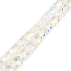 Clear AB AB Color Plated Transparent Glass Beads Strands, Faceted Bamboo Stick, Clear AB, 10.5~11x8x5mm, Hole: 1mm, about 59~60pcs/strand, 24.41~24.80''(62~63cm)