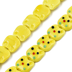 Желтый Бусины лэмпворк , кошки головы, желтые, 15~16x16~16.5x7 мм, отверстие : 1.2 мм, около 25 шт / нитка, 14.37 дюйм (36.5 см)