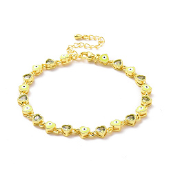 Желтый Браслет-цепочка с эмалевым звеном и кубическим цирконием, золотые латунные украшения для женщин, желтые, 7-1/8 дюйм (18.2 см)