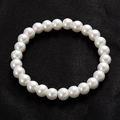 Ivoire Verre à la mode des bracelets de perles perles extensibles, blanc crème, 54mm