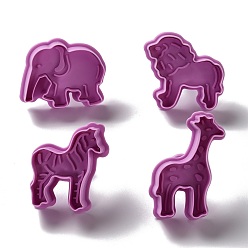 Rosa Viejo Cortadores de galletas de plástico para mascotas con temas de animales, con mango de prensa de hierro, elefante, león, jirafa y caballo, rosa viejo, 47~65x45~56x18 mm, 4 PC / sistema