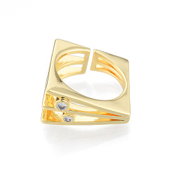Claro Anillo de puño abierto de triple capa cuadrada de circonita cúbica, joyas de latón chapado en oro real 18k para mujer, sin níquel, Claro, tamaño de EE. UU. 6 1/4 (16.7 mm)