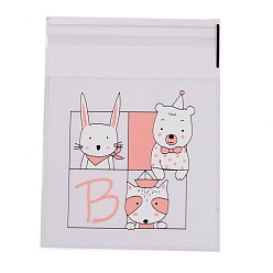 Rabbit Rectangle OPP Self-Adhesive Cookie Bags, for Baking Packing Bags, Rabbit Pattern, 13x9.9x0.01cm, about 95~100pcs/bag