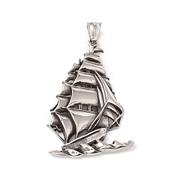 Antique Silver 304 Stainless Steel Pendants, Sailing, Antique Silver, 55.5x38x5.5mm, Hole: 8x4mm