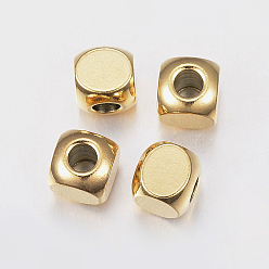 Oro Revestimiento iónico (ip) 304 perlas de acero inoxidable, cubo, dorado, 6x6x6 mm, agujero: 3 mm