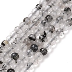 Quartz Rutilated Naturel noir quartz rutile brins de perles, ronde, 3mm, Trou: 0.6mm, Environ 139 pcs/chapelet, 15.55 pouce (39.5 cm)