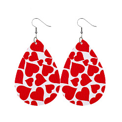 Сердце Красные серьги-капли из искусственной кожи на день святого валентина, Сердце Pattern, 80x40 мм