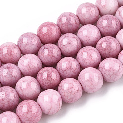 Pearl Pink Opaque Crackle Glass Round Beads Strands, Imitation Stones, Round, Pearl Pink, 10mm, Hole: 1.5mm, about 80pcs/strand, 30.31~31.10 inch(77~79cm)