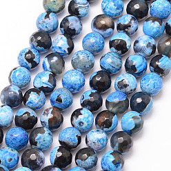 Deep Sky Blue Natural Fire Crackle Agate Bead Strands, Round, Grade A, Faceted, Dyed & Heated, Deep Sky Blue, 8mm, Hole: 1mm, about 47pcs/strand, 15 inch