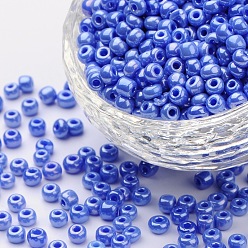 Cornflower Blue Glass Seed Beads, Opaque Colors Lustered, Round, Cornflower Blue, 2mm, Hole: 1mm, about 30000pcs/pound