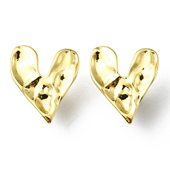 Chapado en Oro Real 18K Aretes de corazón de latón chapado en rejilla, sin plomo y el cadmio, real 18 k chapado en oro, 25x22.5 mm, pin: 0.7 mm
