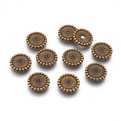 Bronze Antique  Perles de séparateur de style tibétain , sans cadmium et sans nickel et sans plomb, plat rond, bronze antique, 12x2mm, Trou: 2mm