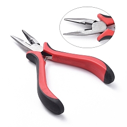 Gunmetal Carbon Steel Jewelry Pliers, Chain Nose Pliers, Serrated Jaw and Wire Cutter, Polishing, Red, Gunmetal, 132mm